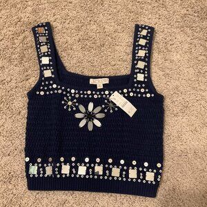 j.crew Sweater-tank with hand-embellished mirrors. size: XS. color: NAVY.
